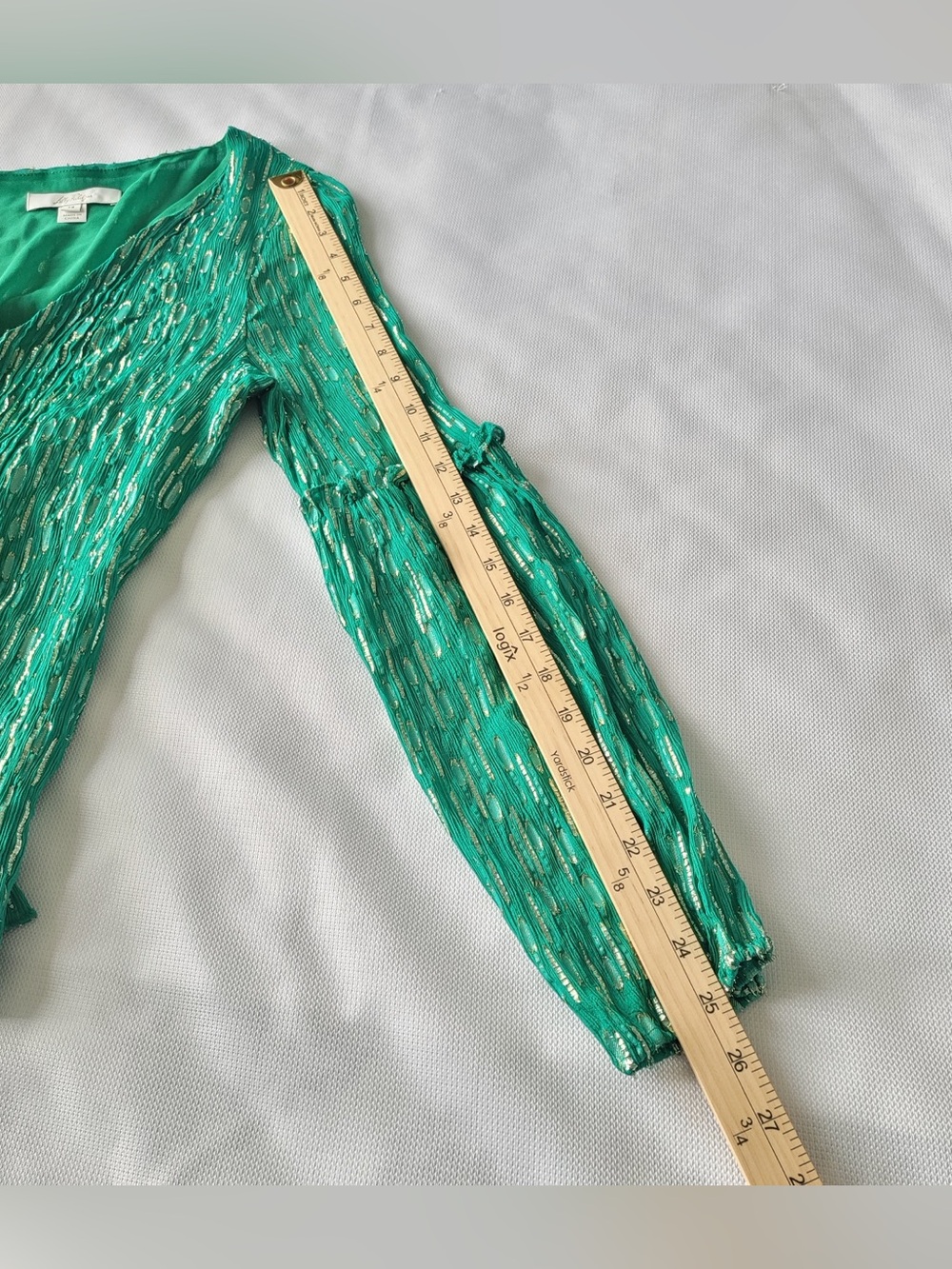 ✅ Lilly Pulitzer Cleme Long Sleeve Top Fiddle Leaf Green Mystical Metallic sz 14 - Picture 6 of 11